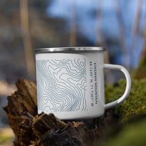 Kinsman Mountain White Mountains Contours Map and Coordinates Enamel Camping Mug (blue)