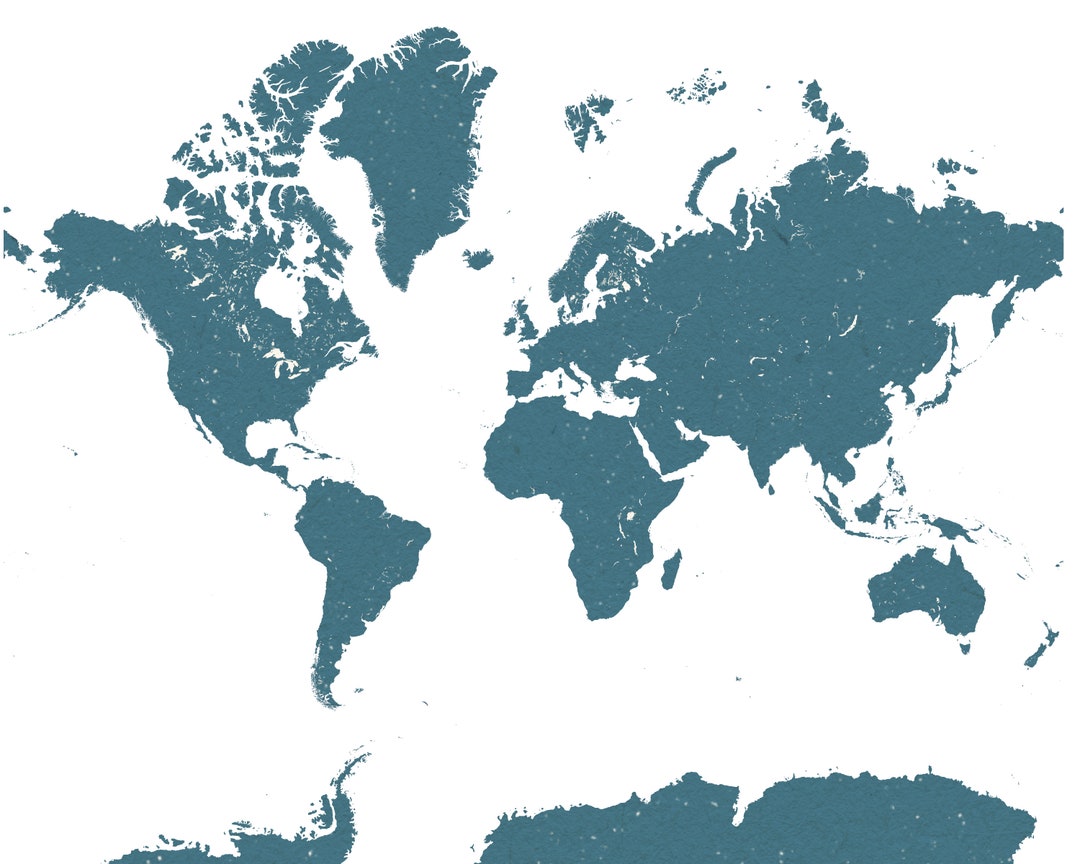 Mercator Projection World Map - Blue - Digital Download - Printable Map ...