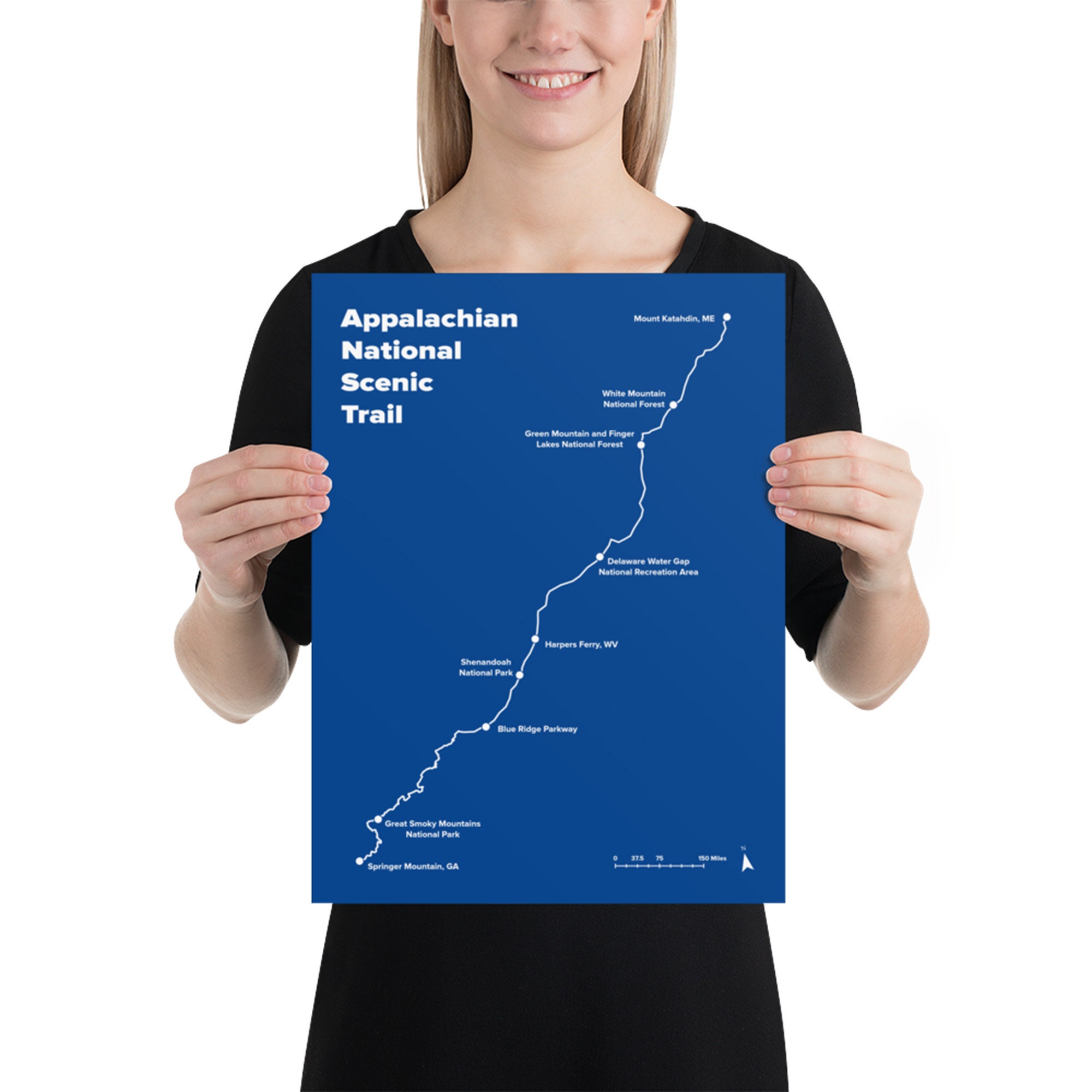 Appalachian Trail Map Print AT Trail Map Thru Hiker Gift Minimalist
