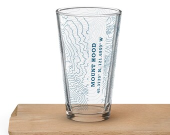 Mount Hood Contours Shaker Pint Glass - Mt Hood, Oregon - 45.3735 N, 121.6959 W