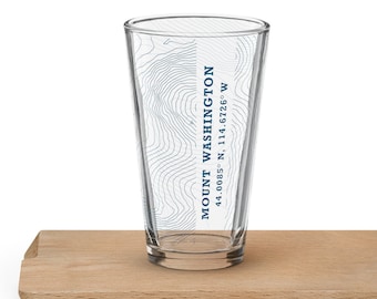 Mount Washington Contours Shaker pint glass - Mountain Beer Glass - 44.0085 N, 114.6726 W