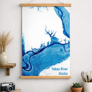 Yukon River Alaska Map Print – Blue Watercolor River Basin Art