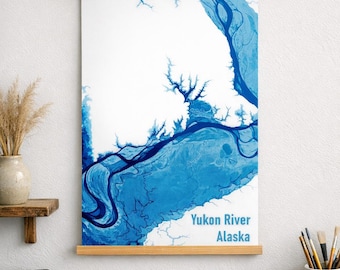 Yukon River Alaska Map Print – Blue Watercolor River Basin Art