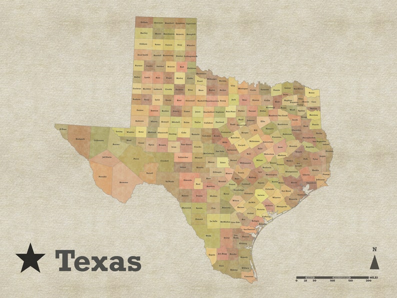 Political Map of Texas Texas Counties Map 12 in X 16 In Lone Star State Map - Etsy