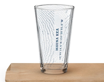 Mauna Kea Volcano Contours Shaker Pint Glass - Hawaii - 1949′14.4″N, 15528′05.0″W
