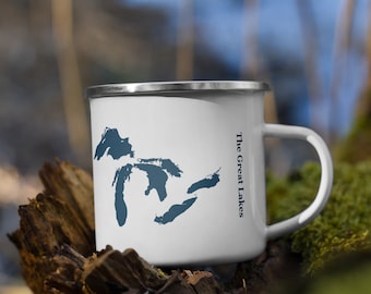 Great Lakes Map Enamel Camping Mug (12 fl oz)