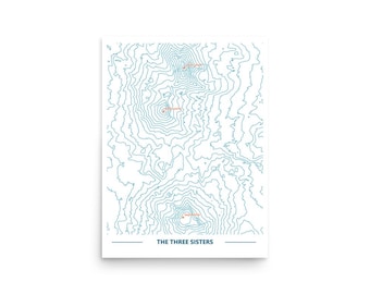Three Sisters Topographic Map Print | Oregon Cascade Range Contour Art