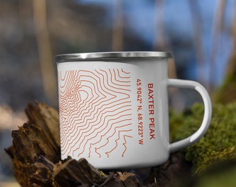 Mount Katahdin Baxter Peak Contour Map Enamel Camping Mug – 12 oz Metal Camp Cup