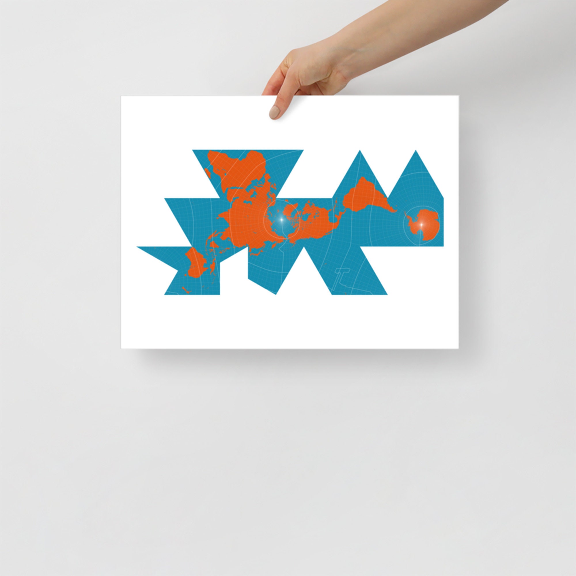 Dymaxion World Map – Retro Orange & Teal Grid Print, Buckminster Fuller ...