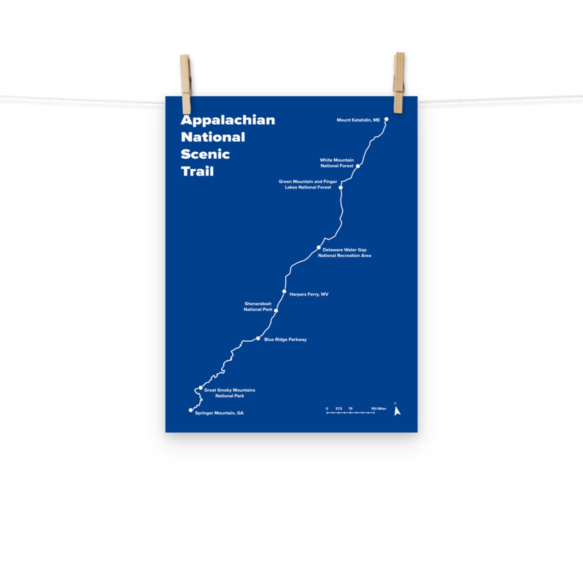 Appalachian Trail Map Print AT Trail Map Thru Hiker Gift Minimalist