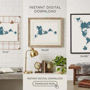 Fuller - Dymaxion World Map Art – Slate Blue Textured Continents (Digital Download)