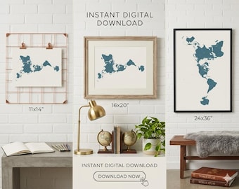 Fuller - Dymaxion World Map Art – Slate Blue Textured Continents (Digital Download)