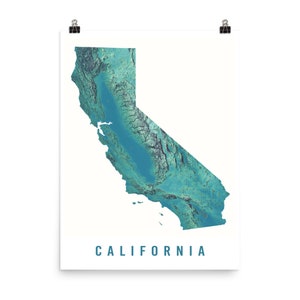 California Topographical Map Print (blue and green, available in multiple sizes)
