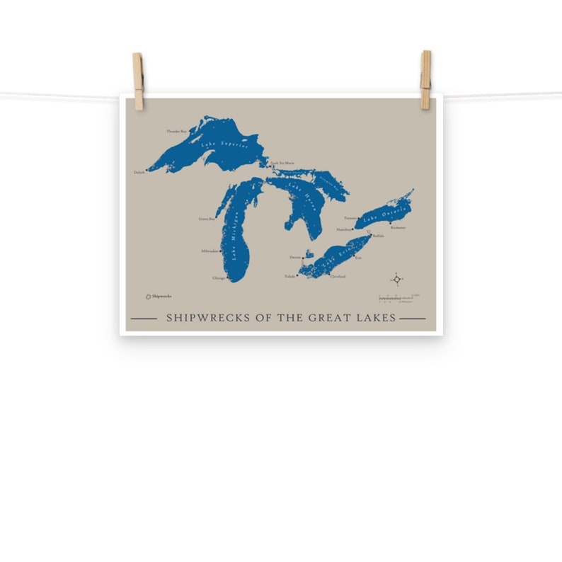 Great Lakes Shipwrecks Map Poster available in Multiple Sizes Etsy