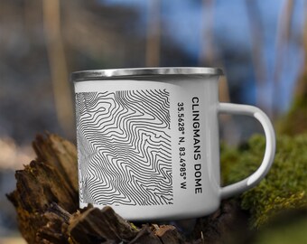 Kuwohi (Clingmans Dome) Contour Map Enamel Camping Mug, Appalachian Trail