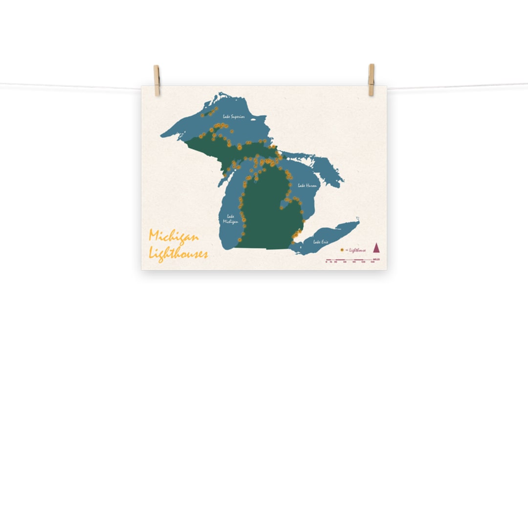 Map of Michigan's Lighthouses Michigan Lighthouse Map - Etsy