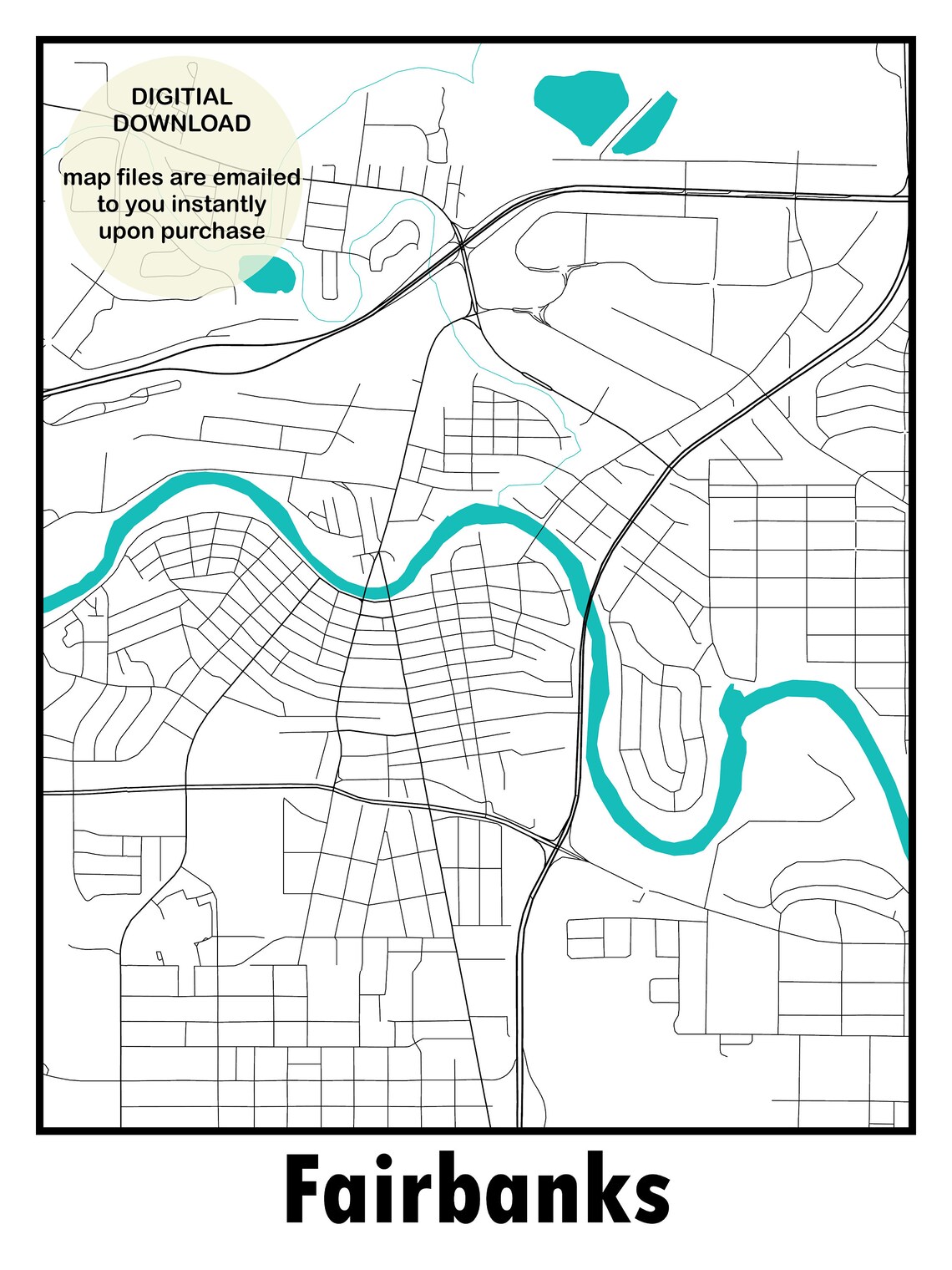 Fairbanks Alaska Streets Map Printable Minimalist Style 3 | Etsy