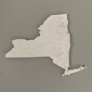 New York 3D Printed Topographic Map (White, Blue, Green, Black, & Glow In The Dark - about 5 in wide by 6.5 in long by .46 inches in height)