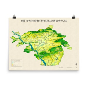 Lancaster County Pennsylvania Watersheds Map by Hydraulic Unit Code 12 Watersheds (HUC 12) (available in 12 x 16 inches, 18 x 24 inches)
