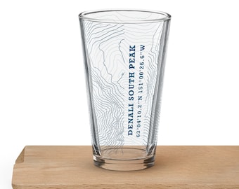 Denali Topographic Pint Glass | Alaska Mountain Beer Glass | Contour Map Design