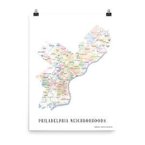Vibrant Philadelphia Neighborhoods Map Poster (18 x 24 inches)