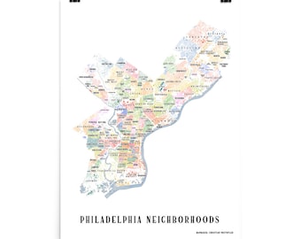 Vibrant Philadelphia Neighborhoods Map Poster (18 x 24 inches)