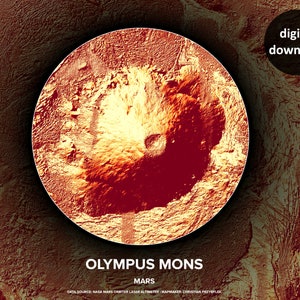 Topographic Map of Olympus Mons, Mars (digital download - 8.5 inches x 11 inches)