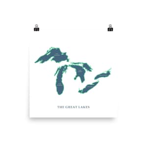 Map of The Great Lakes (Lake Superior, Lake Michigan, Lake Erie, Lake Huron, Lake Ontario)