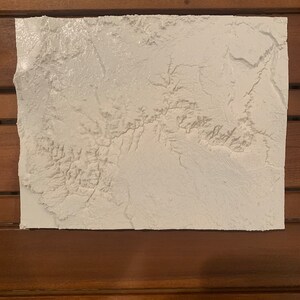 Grand Canyon 3D Printed Topographic Relief Map - White - April 6 inches x 8 inches
