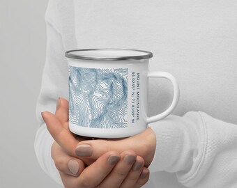 Mount Washington Contours Map and Coordinates Enamel Camping Mug (blue)