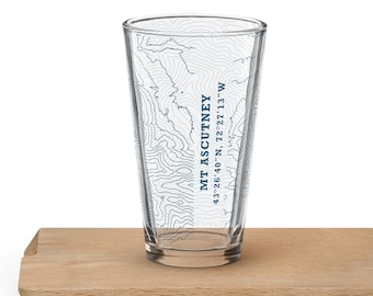 Mount Ascutney Contours Shaker pint glass - Mountain Beer Glass 4326′40″N, 7227′13″W
