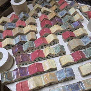 Ceramic Paintbrush Holder/Houses Artists Brush Rest/Bespoke Painters Gift/ Rustic Cottages Ornament Greenx4