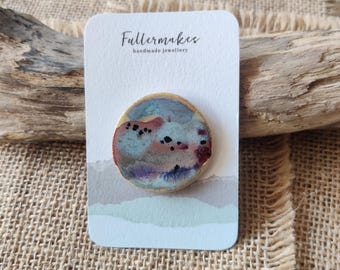 Ceramic Brooch/Handmade Clothes Pin/Nature inspired accessory/ Glossy Glazed Badge