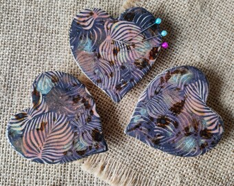 Ceramic Needle Minder,  Magnetic Heart, Handmade Textile Embellishment, Sewing accessories