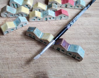 Ceramic Paintbrush Holder/Houses Artists Brush Rest/Bespoke Painters Gift/ Rustic Cottages Ornament