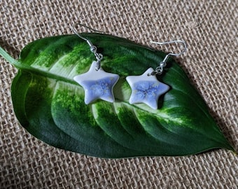 Porcelain Heart Earrings, Sterling Silver, Bespoke Ceramic Jewellery, Artisan Gift, Blue Effect Glaze