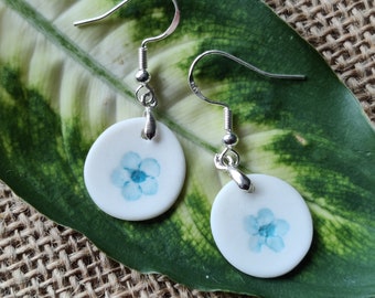 Handmade Porcelain Forget Me Knot Earrings: Sterling Silver Dangle Jewellery