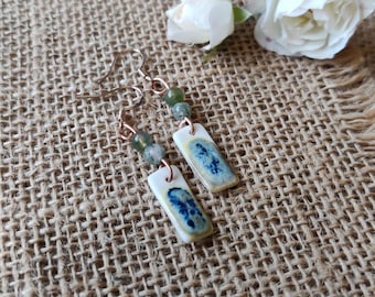 Porcelain Dangle Earrings/Handmade Beaded Drop Ear Accessories/Bespoke Ceramic Jewellery