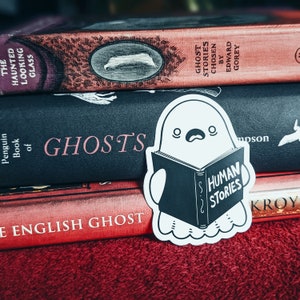 Cute Ghost Reading Human Stories Vinyl Sticker