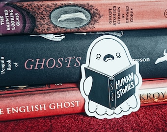 Cute Ghost Reading Human Stories Vinyl Sticker