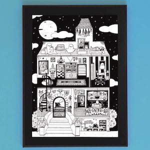 Haunted House Cute and Spooky A3 Art Print