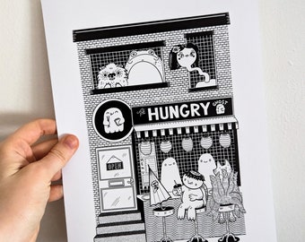 Yokai Art Print, Japanese Ghost Stories Street Food Wall Art