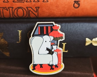 Cosy Haunted Library Ghost Reading Stories Pin