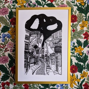 Haunted York, The Shambles Black and White A4 Art Print