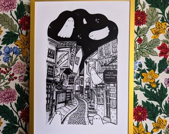 Haunted York, The Shambles Black and White A4 Art Print