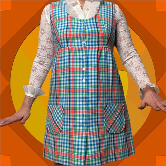 Vintage 1960s Plaid Jumper Dress