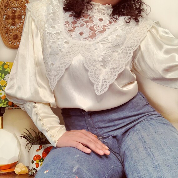 Vintage Gunne Sax Edwardian Silk Lace Blouse