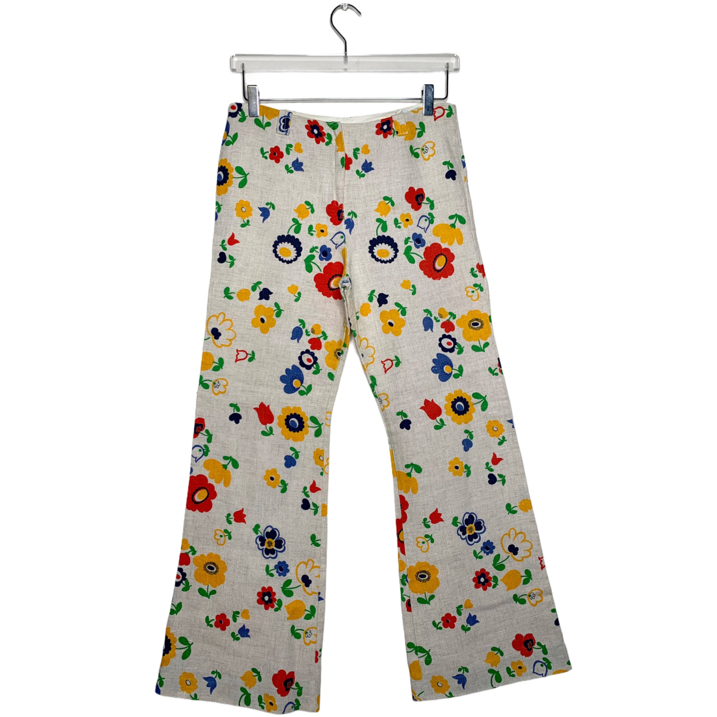 Vintage 60s 70s Flower Power Pants Floral Linen Pants Etsy