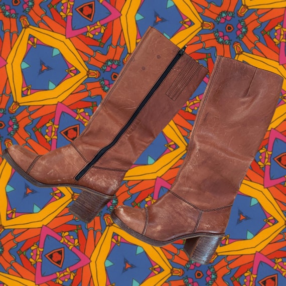 1970s Vintage Groovy Tall Leather Boots