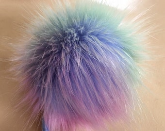 Pastel Unicorn Luxury Faux Fur Pom Pom | Handmade in UK | Hand Washable | Detachable - Tie or Sew on | 4 attaching yarns